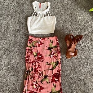 Floral Ruched midi skirt